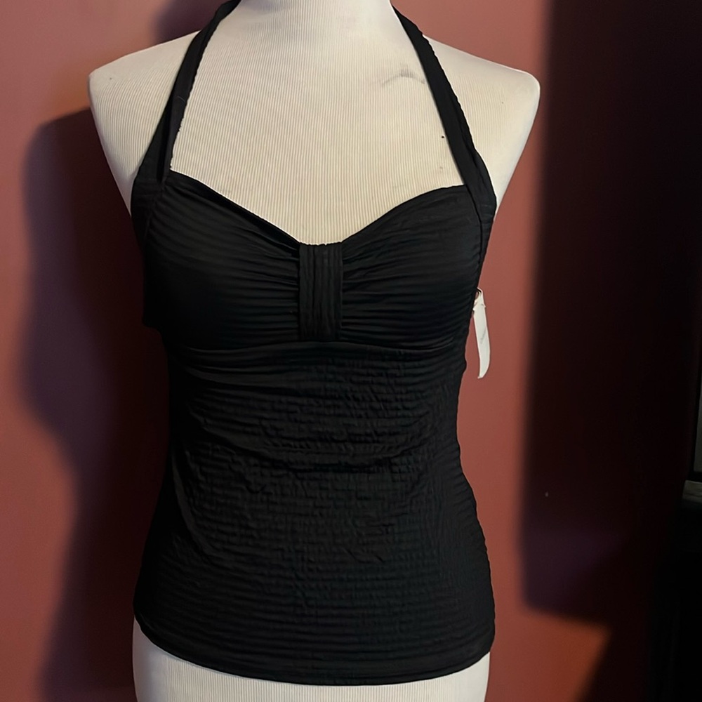 Women’s Croft & Barrow Bust Enhancer Black Halter Tankini Bathing Suit Top 8 New